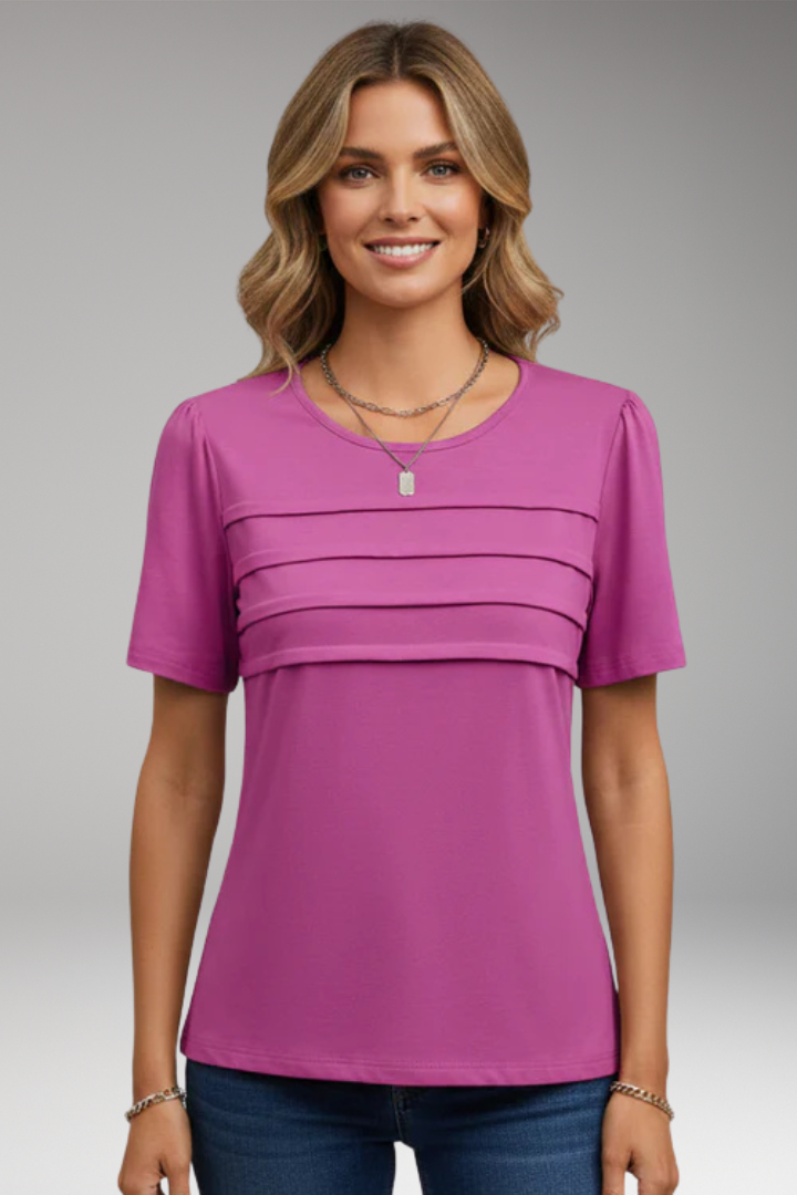 Women’s T-Shirt with Round Neck and Pleated Chest