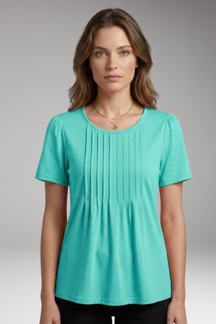 Women’s T-Shirt with Round Neck and Pleated Front