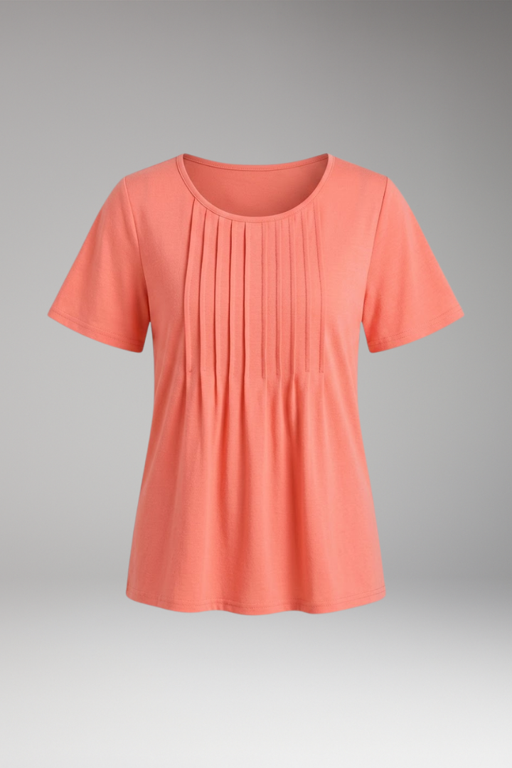 Women’s T-Shirt with Round Neck and Pleated Front