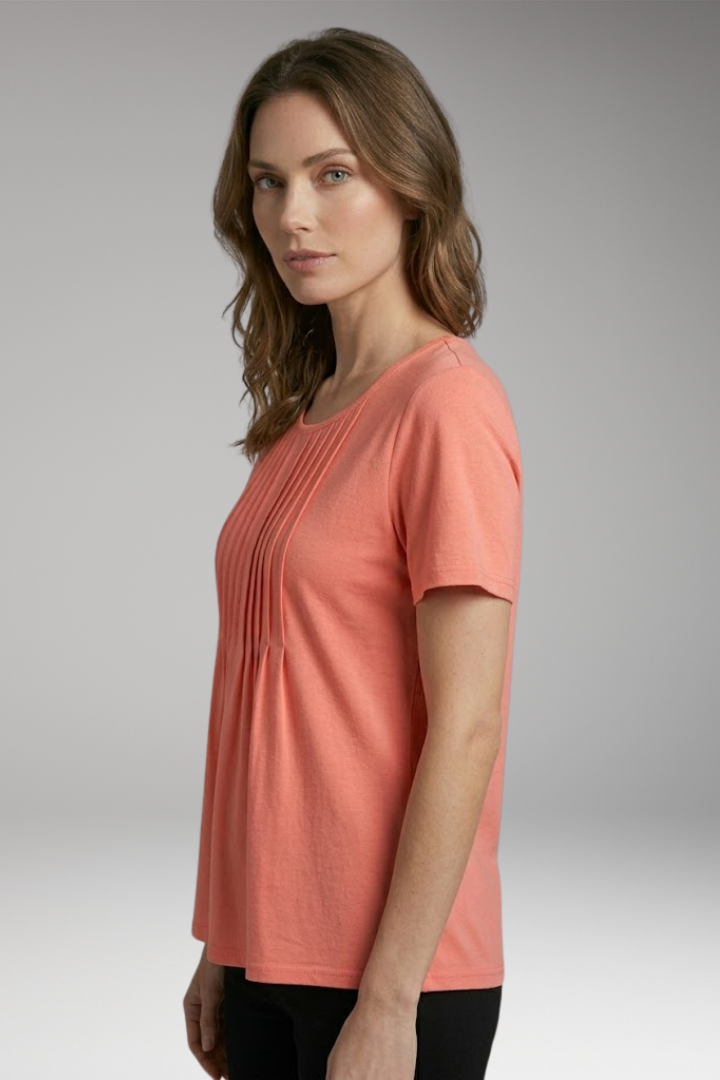 Women’s T-Shirt with Round Neck and Pleated Front