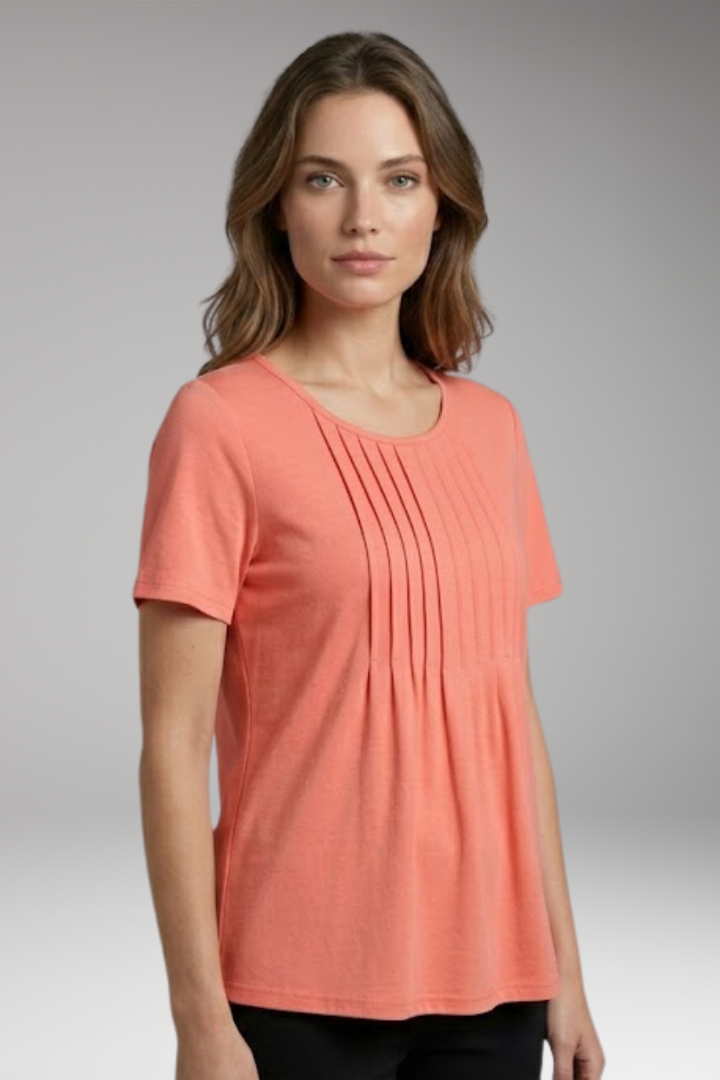 Women’s T-Shirt with Round Neck and Pleated Front