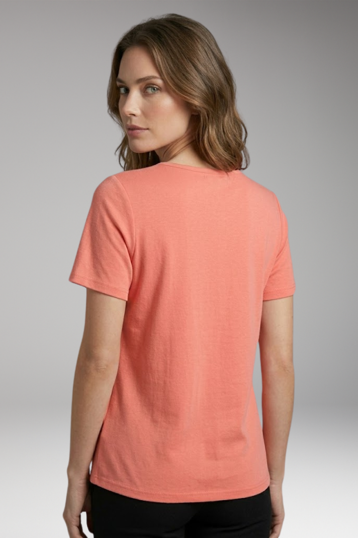 Women’s T-Shirt with Round Neck and Pleated Front