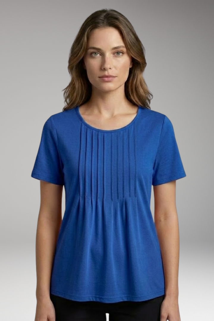 Women’s T-Shirt with Round Neck and Pleated Front