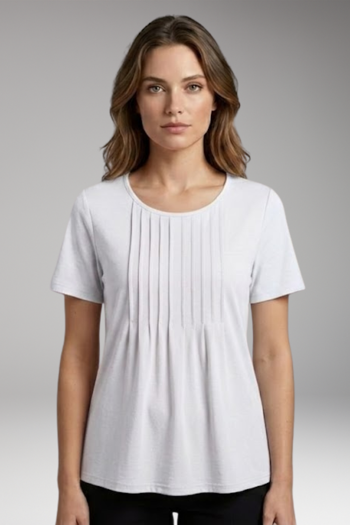 Women’s T-Shirt with Round Neck and Pleated Front