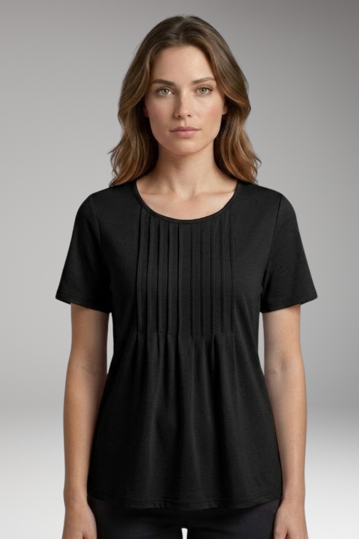 Women’s T-Shirt with Round Neck and Pleated Front