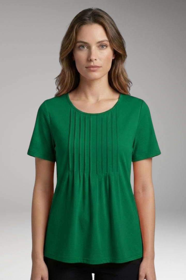 Women’s T-Shirt with Round Neck and Pleated Front