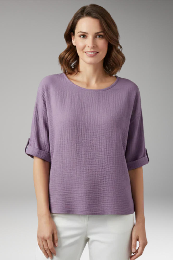 Women's T-Shirt with Round Neck and Rolled Sleeves