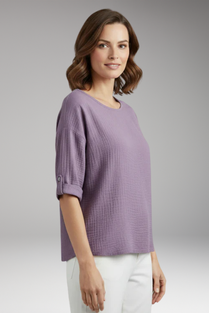 Women's T-Shirt with Round Neck and Rolled Sleeves