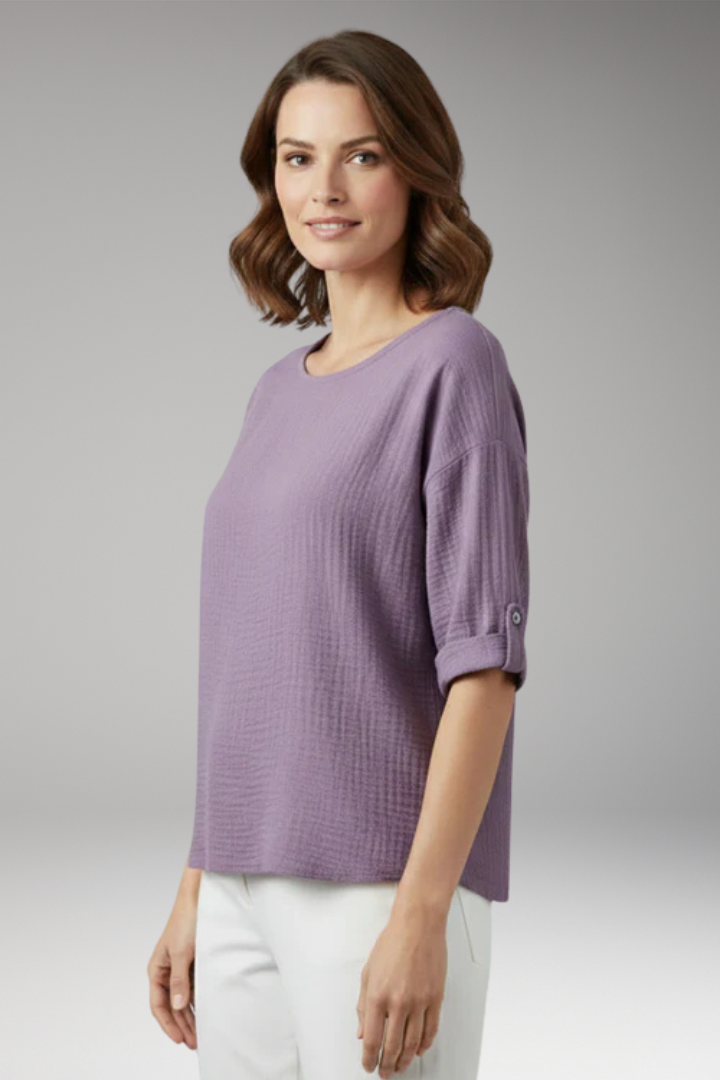 Women's T-Shirt with Round Neck and Rolled Sleeves