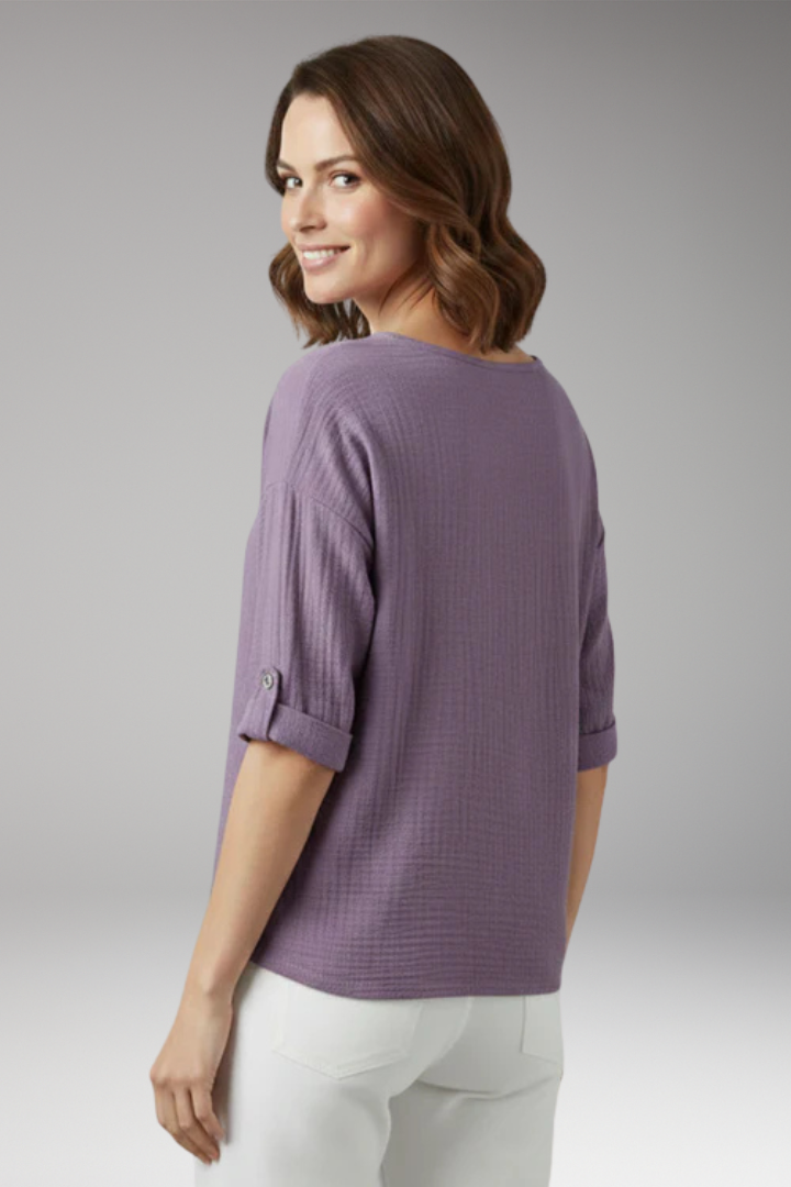 Women's T-Shirt with Round Neck and Rolled Sleeves