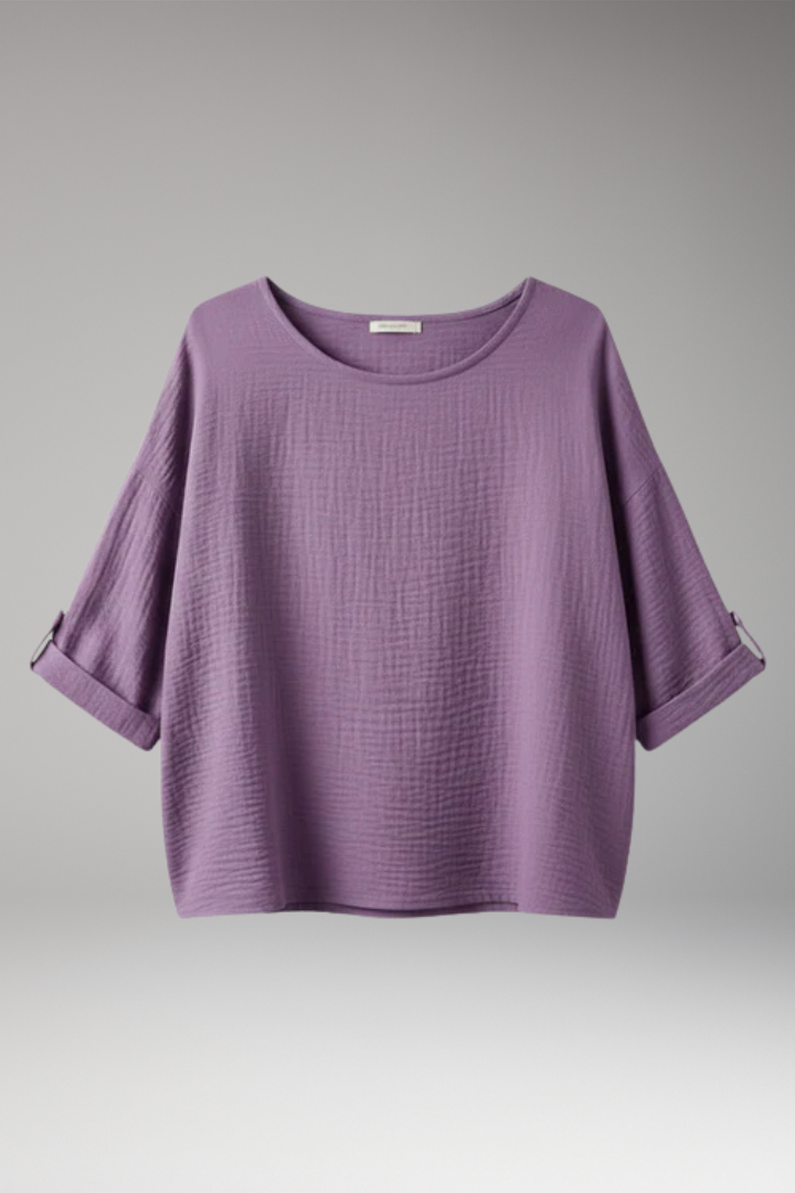 Women's T-Shirt with Round Neck and Rolled Sleeves
