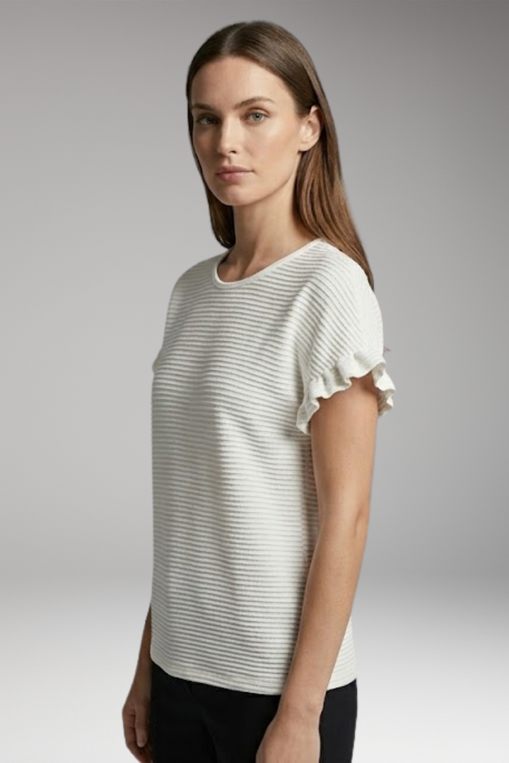 Women’s T-Shirt with Round Neck and Ruffled Sleeves