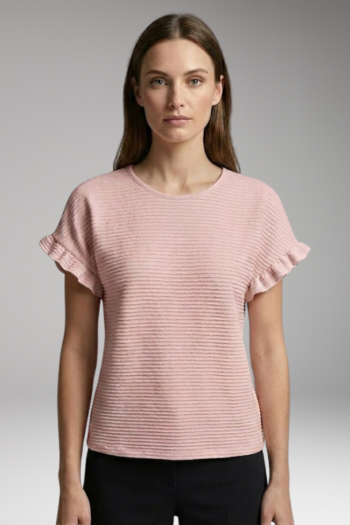 Women’s T-Shirt with Round Neck and Ruffled Sleeves