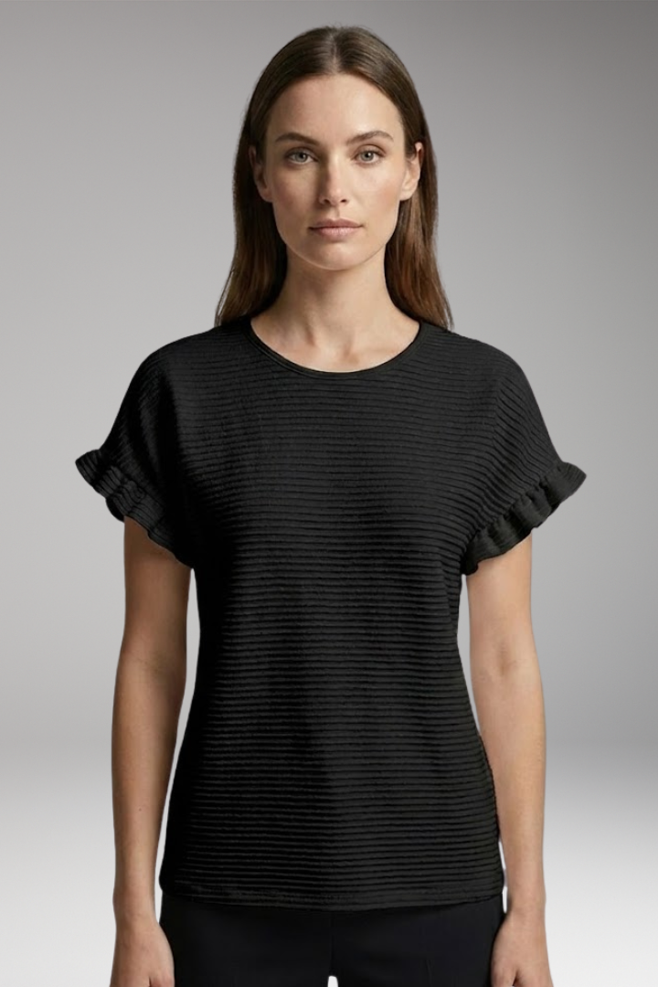 Women’s T-Shirt with Round Neck and Ruffled Sleeves
