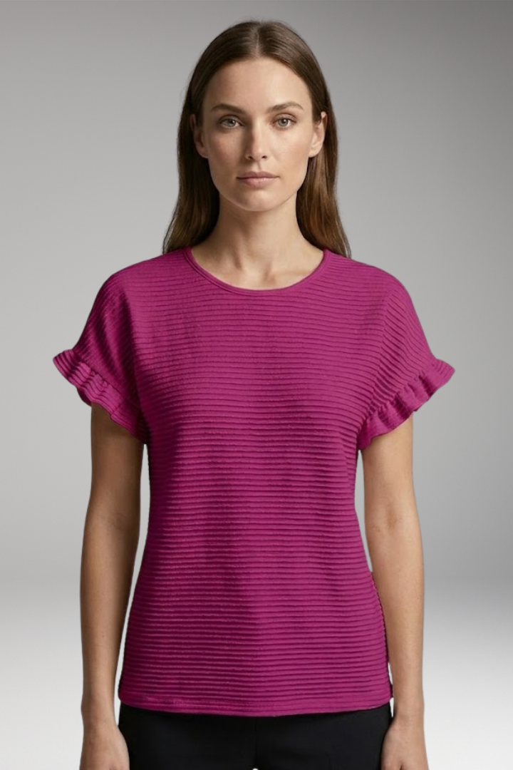Women’s T-Shirt with Round Neck and Ruffled Sleeves
