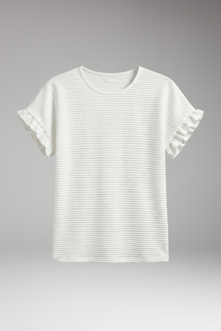 Women’s T-Shirt with Round Neck and Ruffled Sleeves