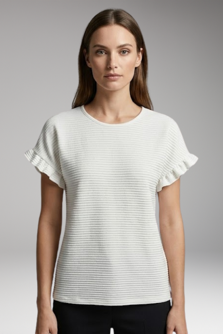 Women’s T-Shirt with Round Neck and Ruffled Sleeves