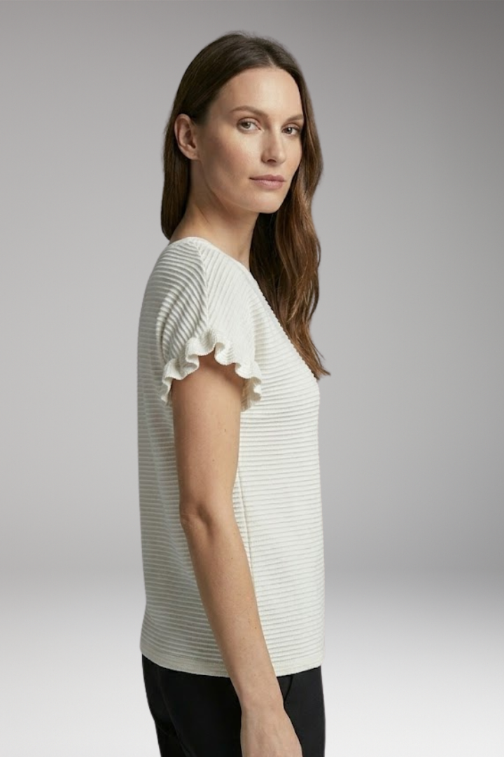 Women’s T-Shirt with Round Neck and Ruffled Sleeves