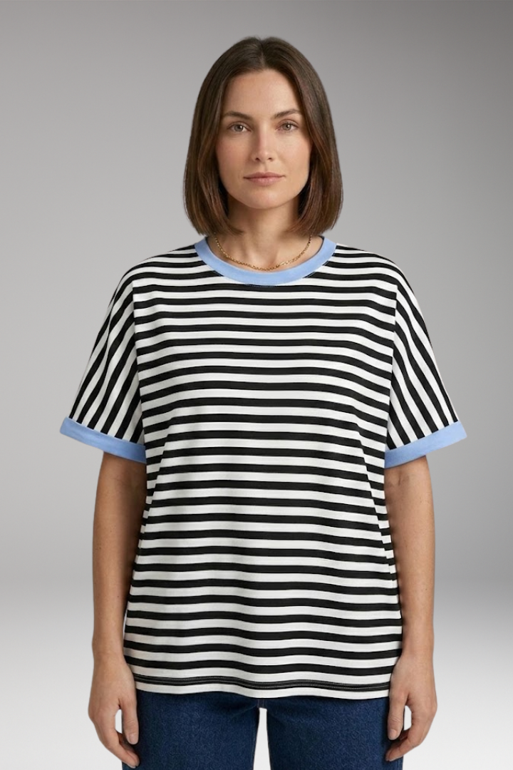 Women’s T-Shirt with Striped Pattern and Round Neck