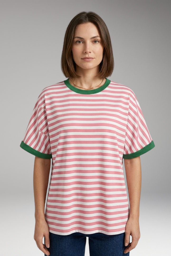 Women’s T-Shirt with Striped Pattern and Round Neck