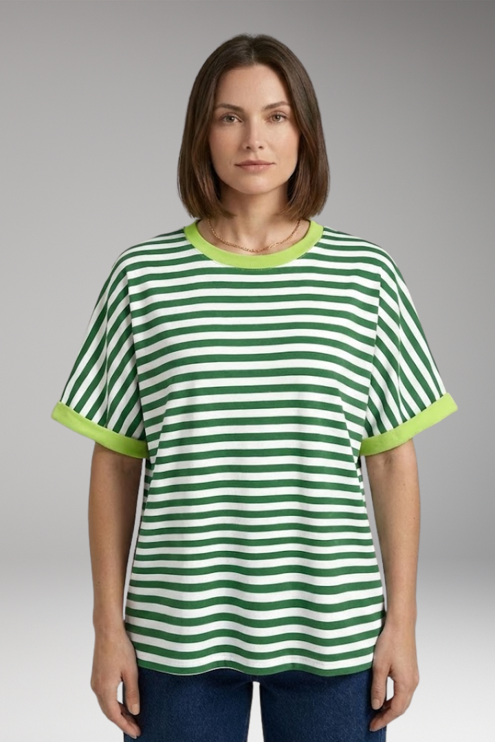 Women’s T-Shirt with Striped Pattern and Round Neck