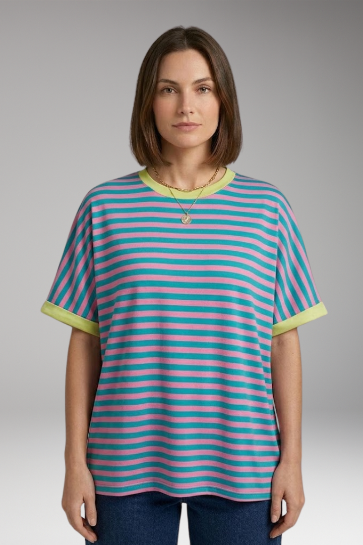Women’s T-Shirt with Striped Pattern and Round Neck