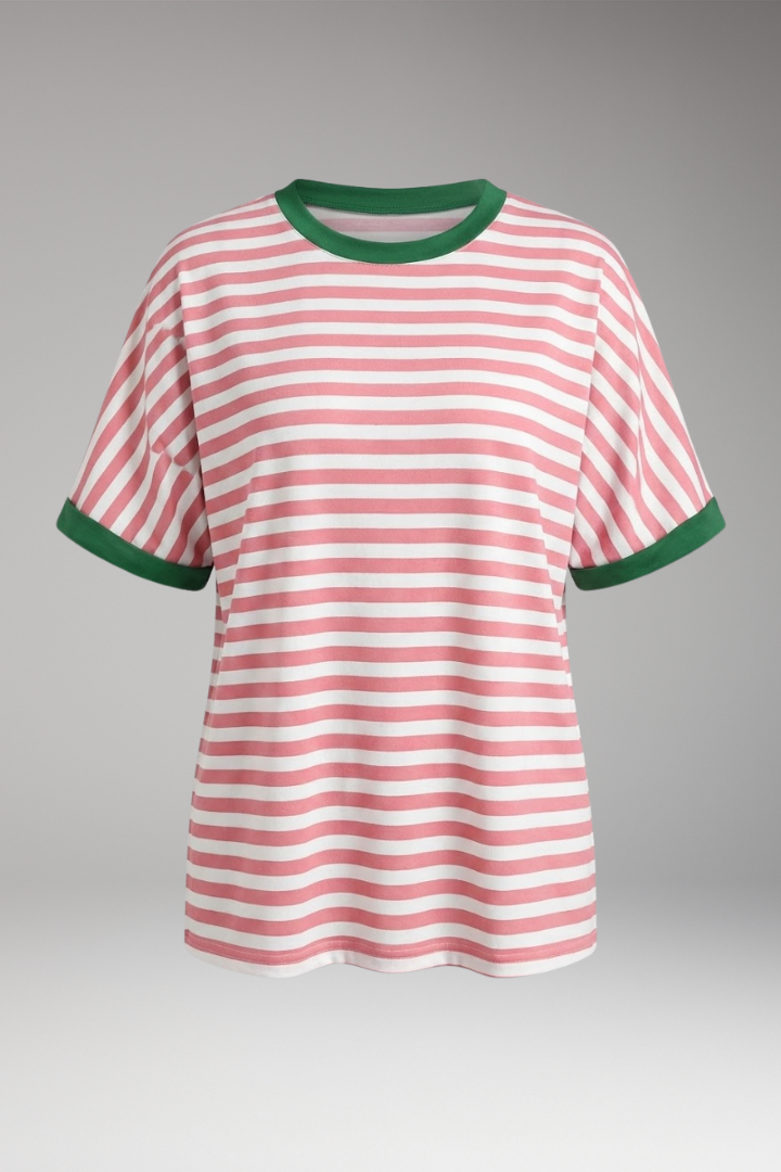 Women’s T-Shirt with Striped Pattern and Round Neck