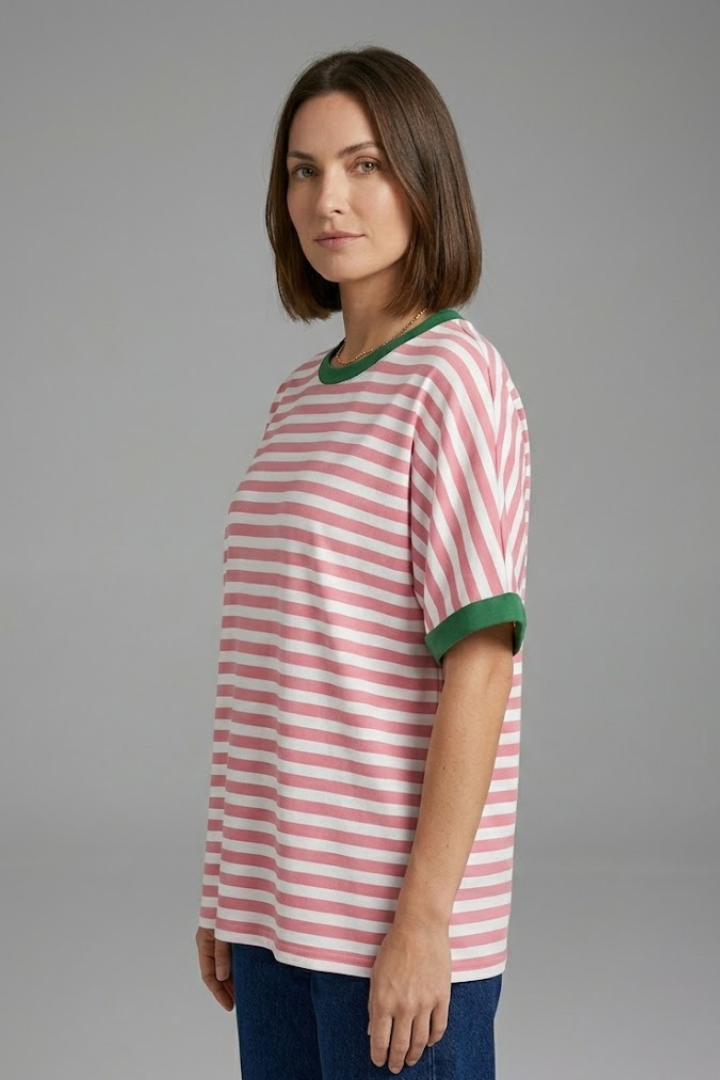 Women’s T-Shirt with Striped Pattern and Round Neck