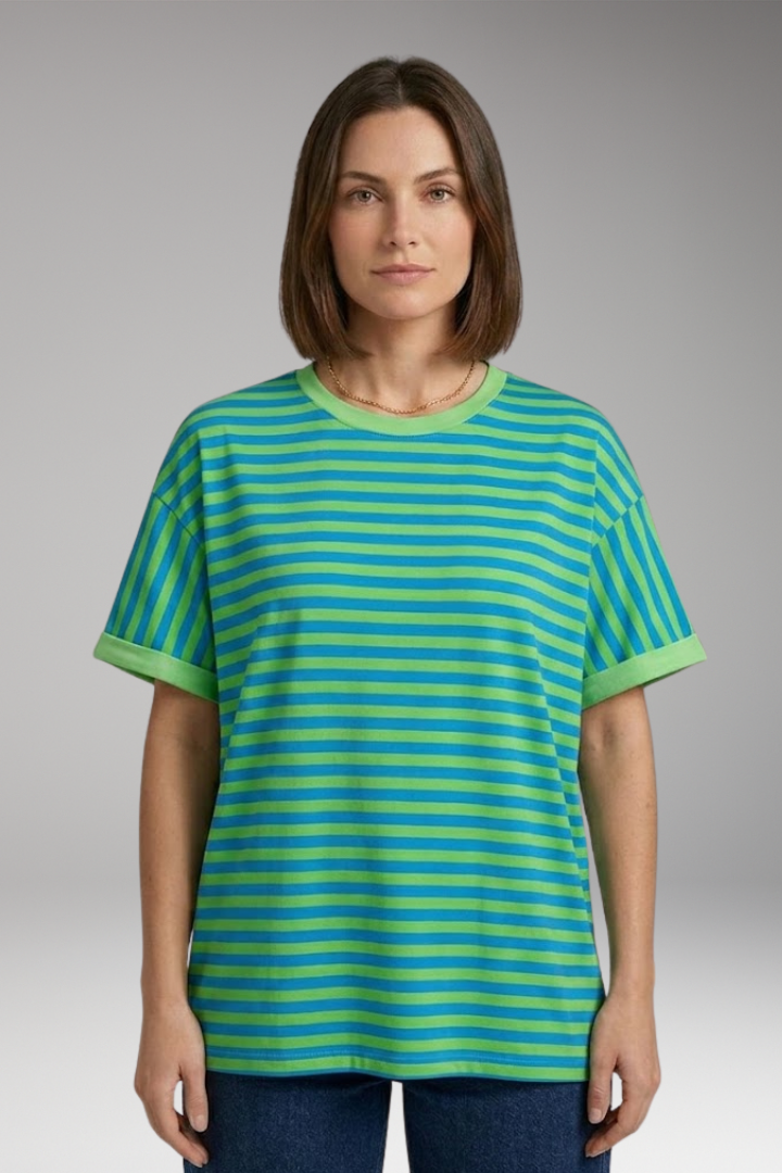 Women’s T-Shirt with Striped Pattern and Round Neck