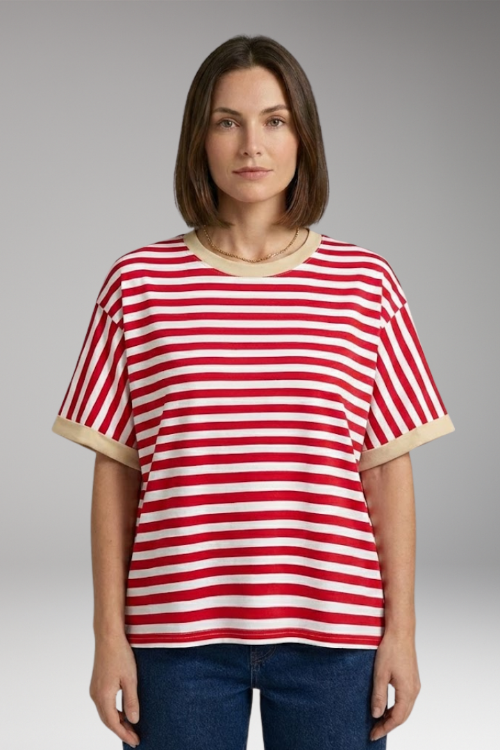 Women’s T-Shirt with Striped Pattern and Round Neck