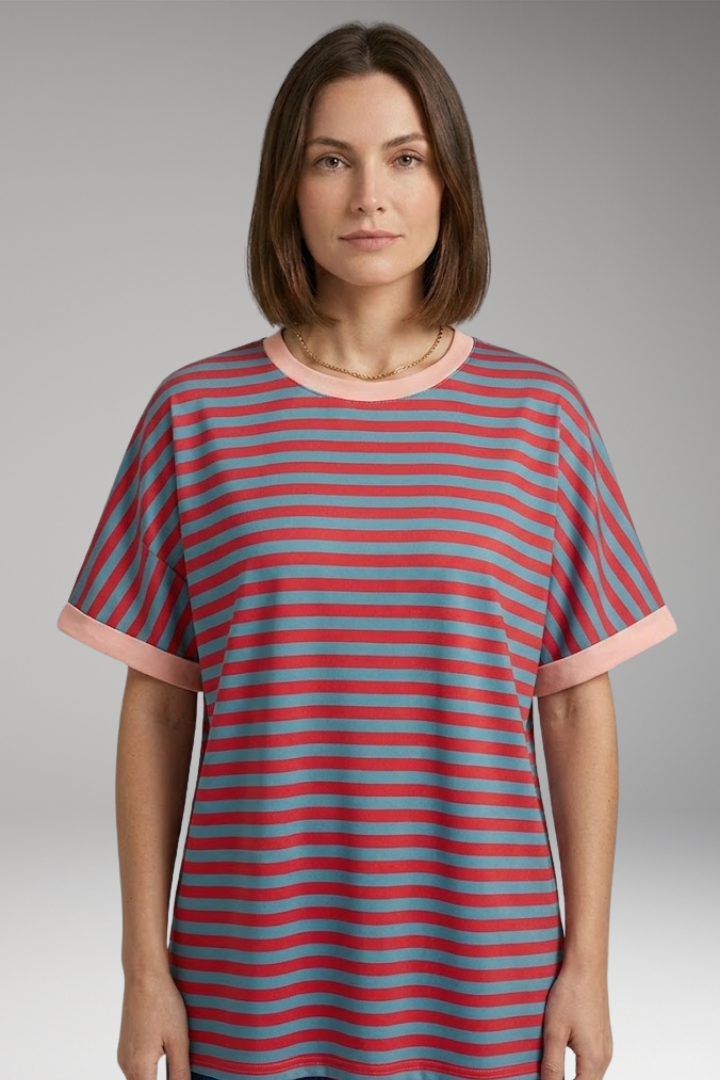 Women’s T-Shirt with Striped Pattern and Round Neck