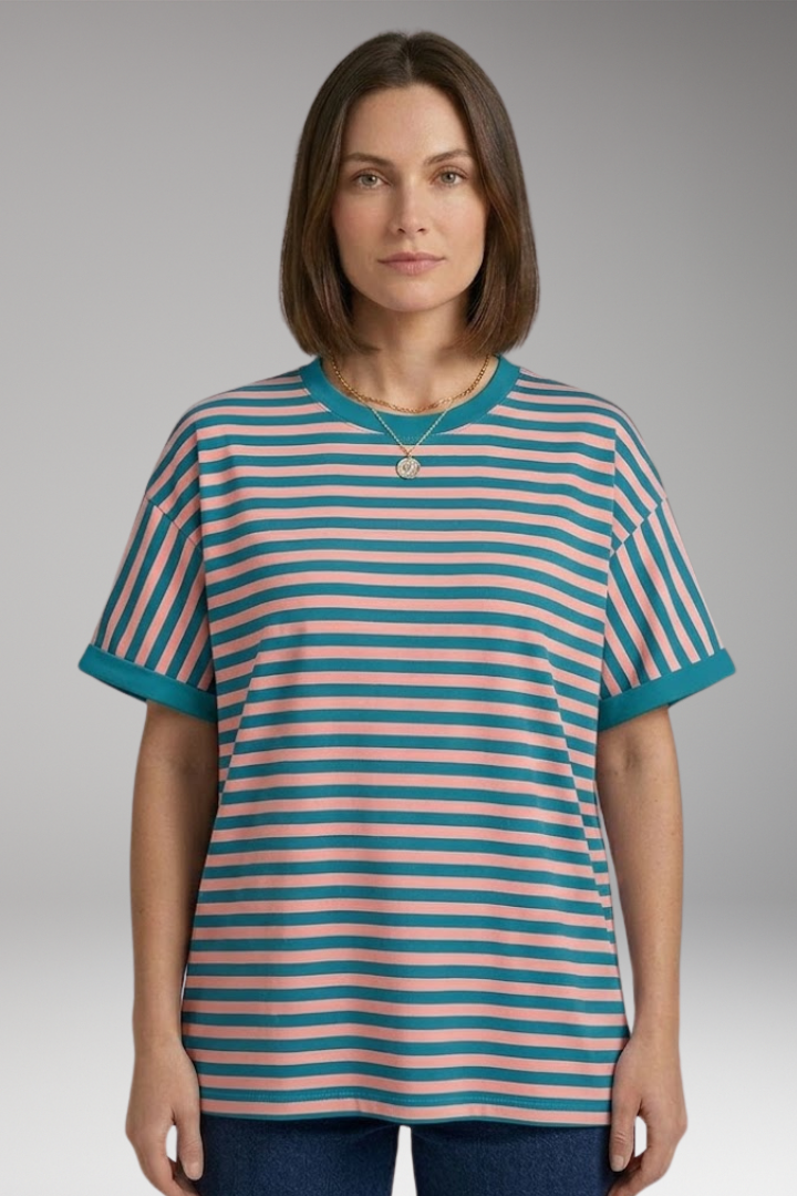 Women’s T-Shirt with Striped Pattern and Round Neck