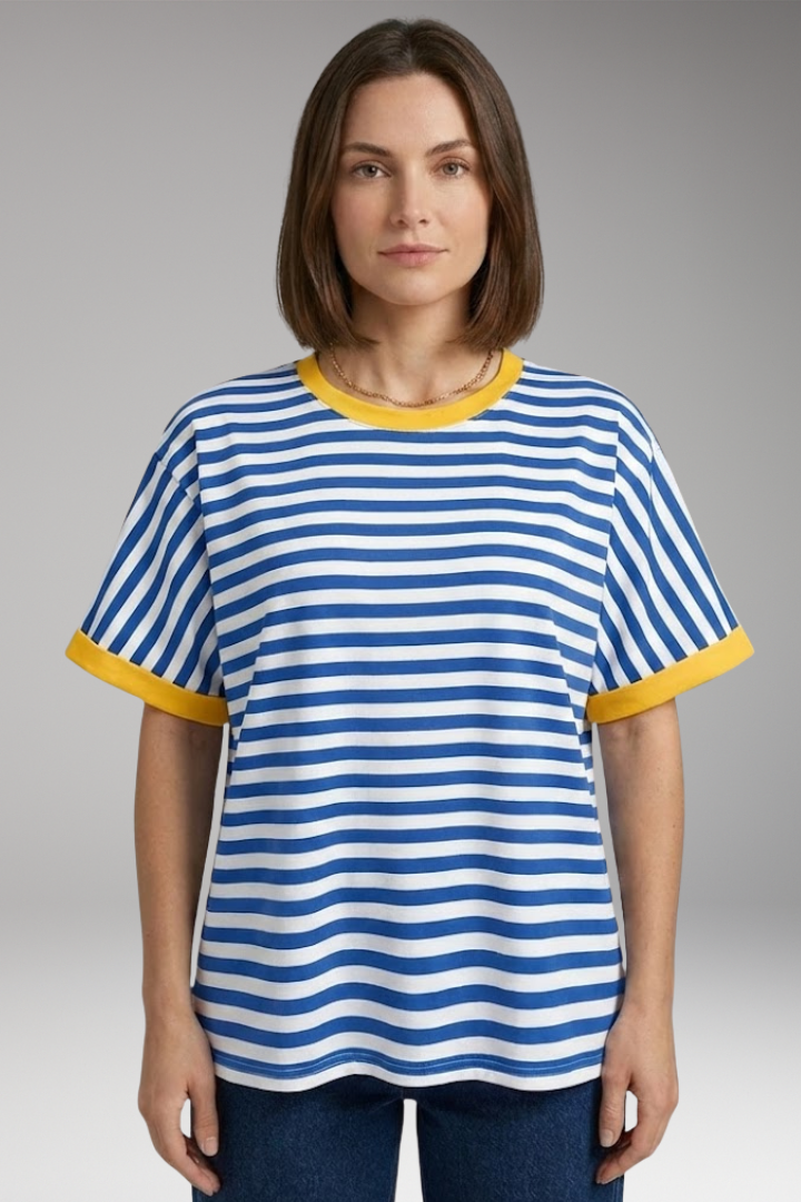 Women’s T-Shirt with Striped Pattern and Round Neck