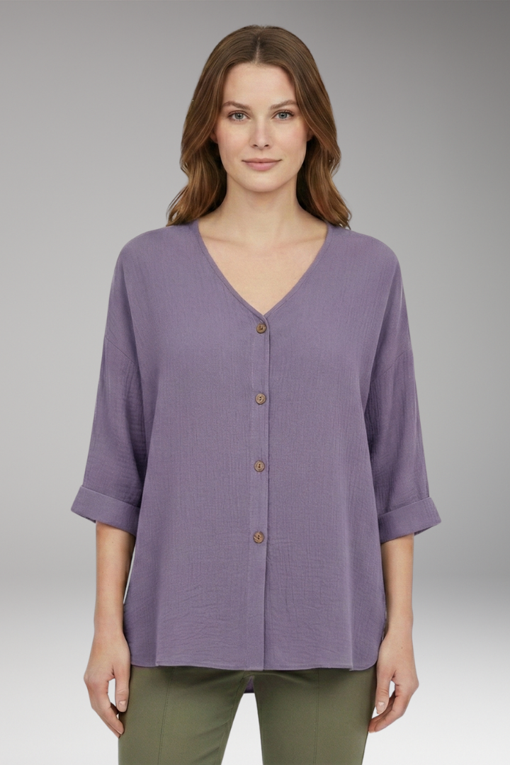 Women’s T-Shirt with V-Neck and Button Front