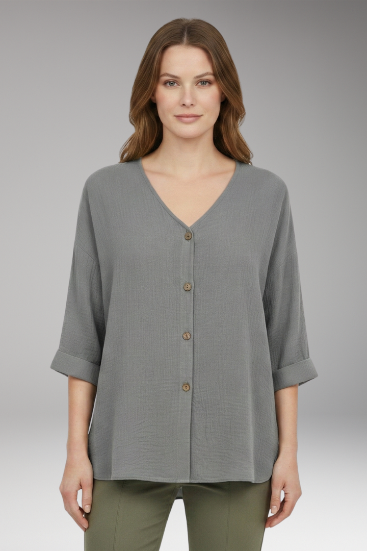 Women’s T-Shirt with V-Neck and Button Front