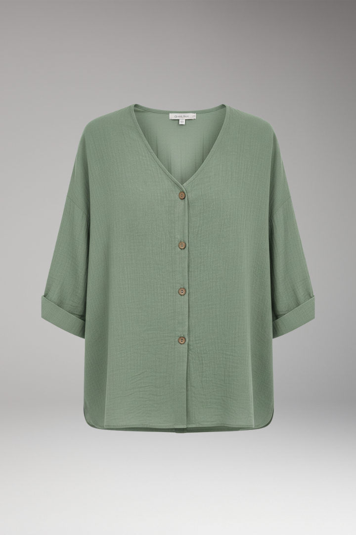 Women’s T-Shirt with V-Neck and Button Front