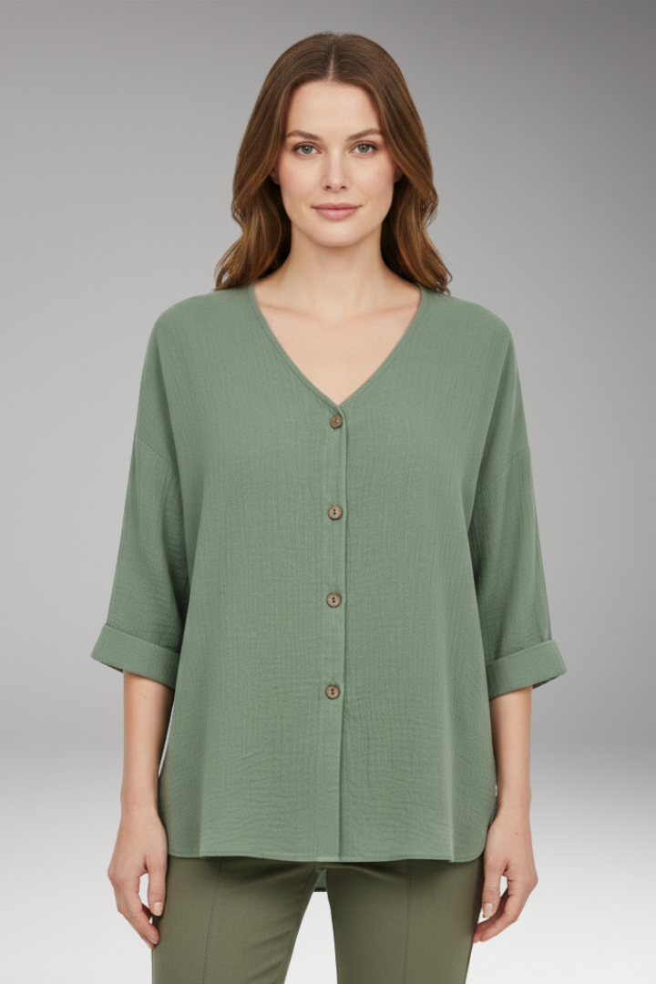 Women’s T-Shirt with V-Neck and Button Front