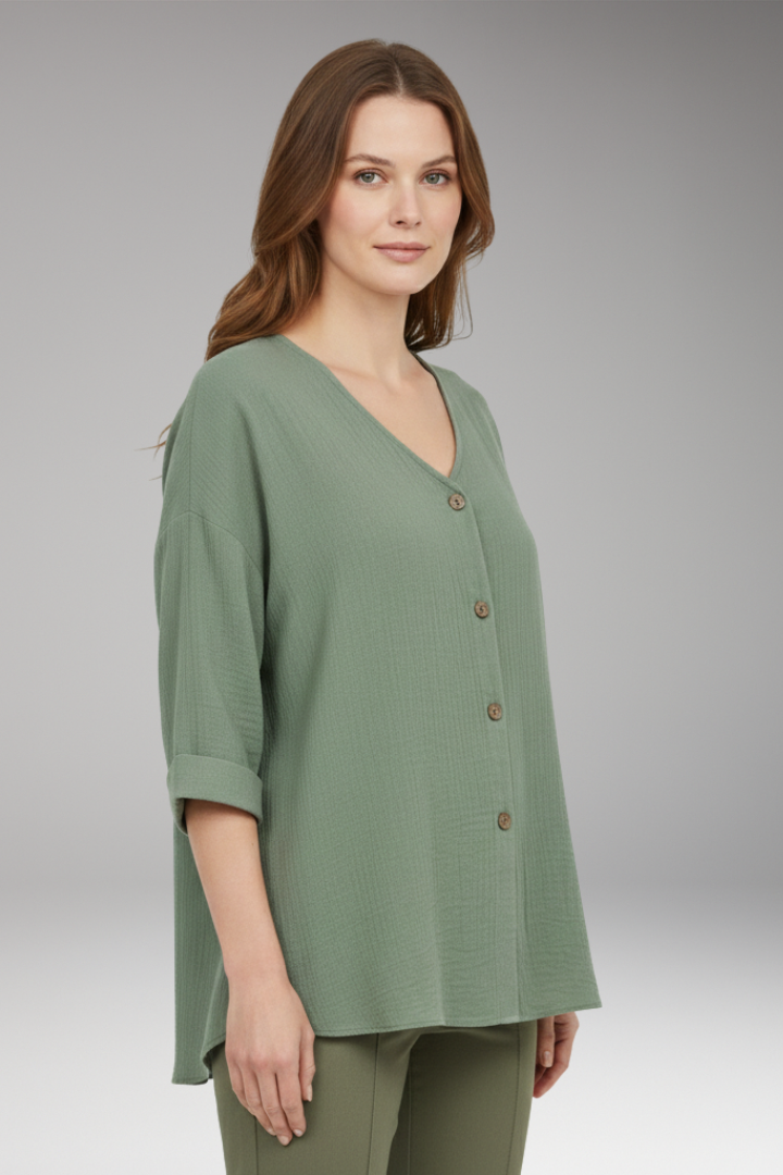 Women’s T-Shirt with V-Neck and Button Front