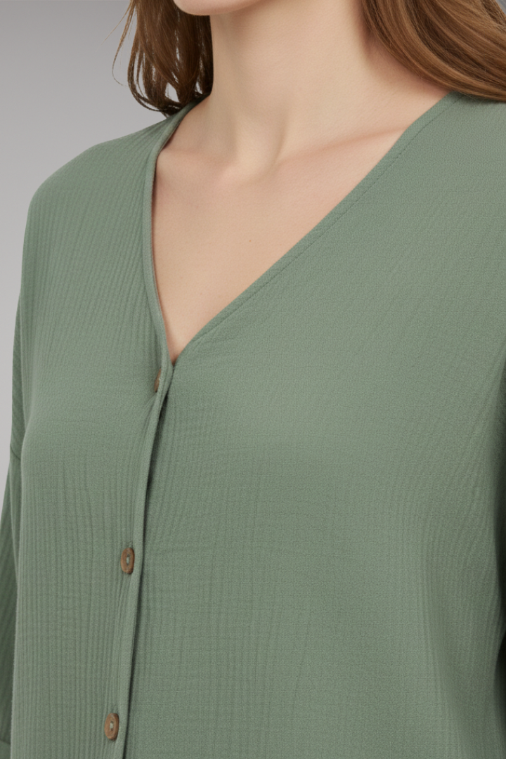 Women’s T-Shirt with V-Neck and Button Front