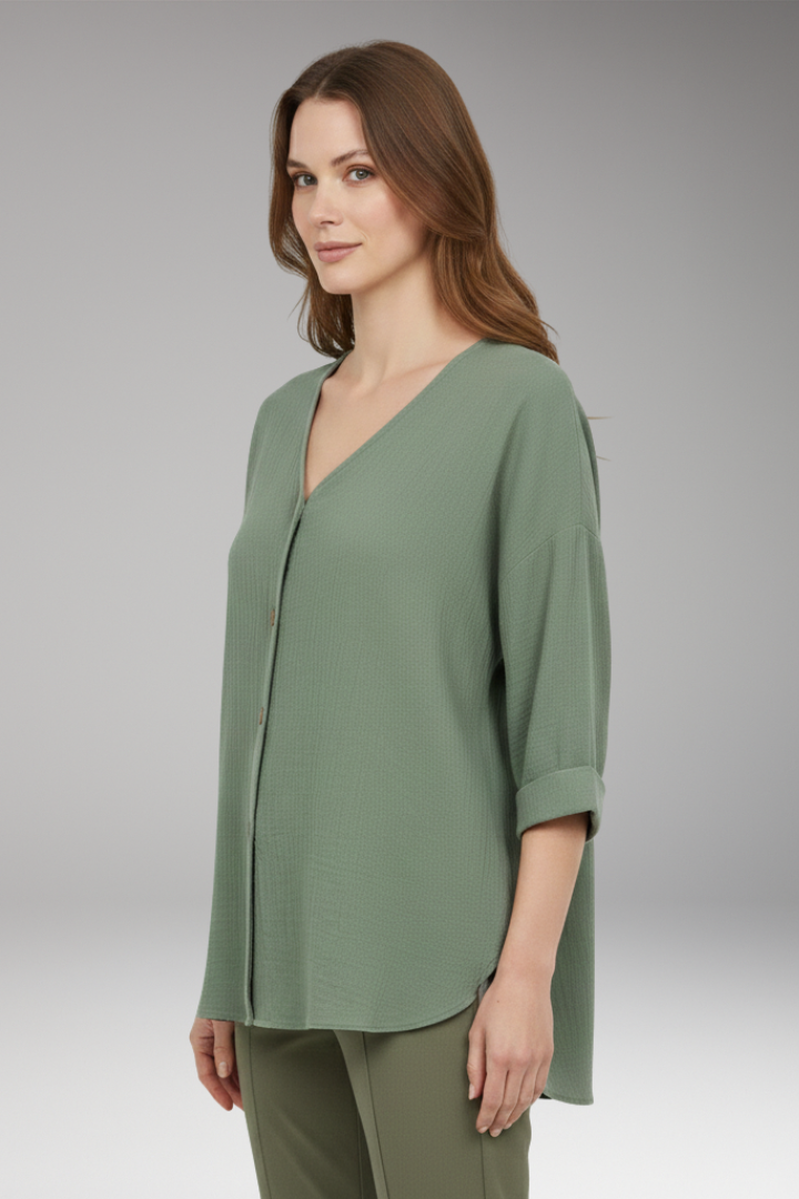Women’s T-Shirt with V-Neck and Button Front