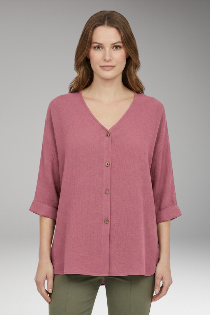 Women’s T-Shirt with V-Neck and Button Front