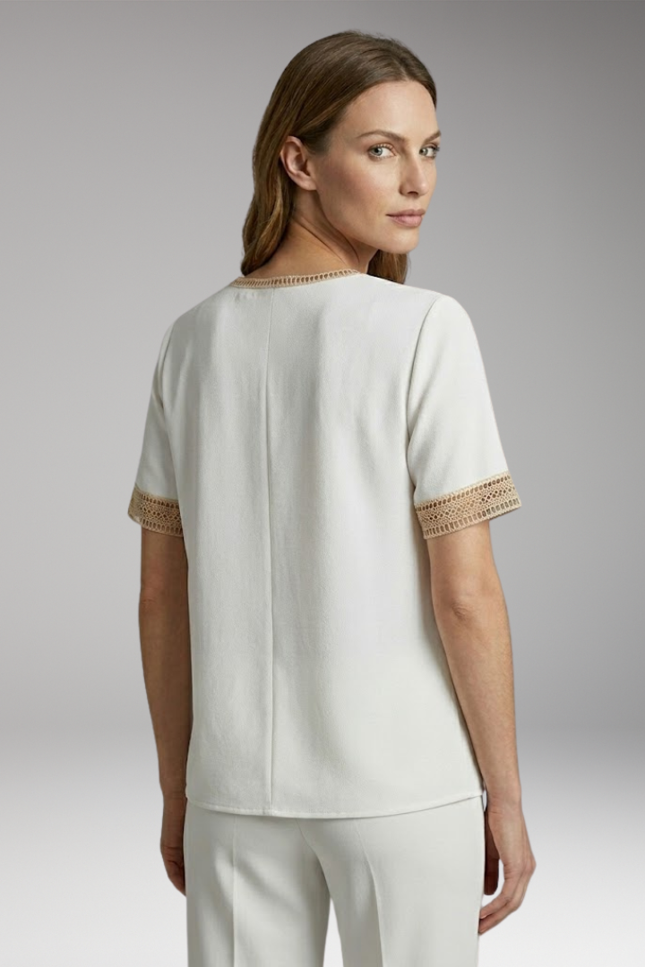 Women’s T-Shirt with V-Neck and Crochet Trim