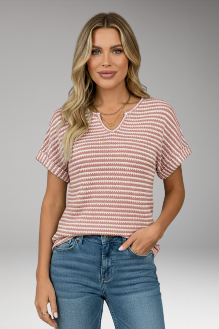 Women’s T-Shirt with V-Neck and Striped Surface
