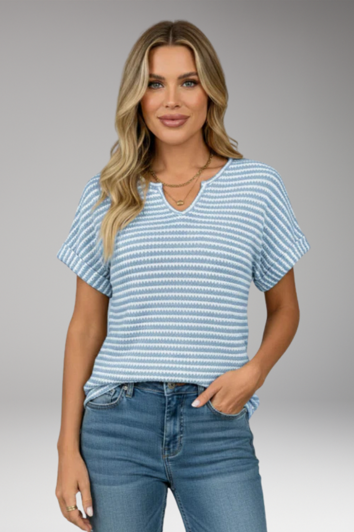 Women’s T-Shirt with V-Neck and Striped Surface