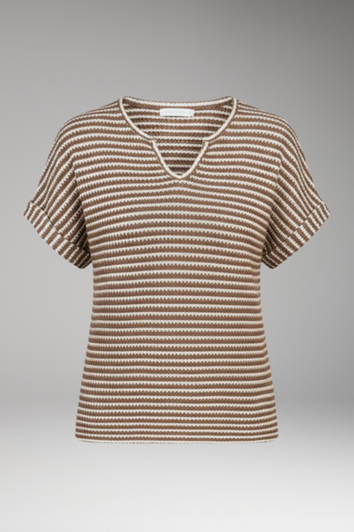 Women’s T-Shirt with V-Neck and Striped Surface