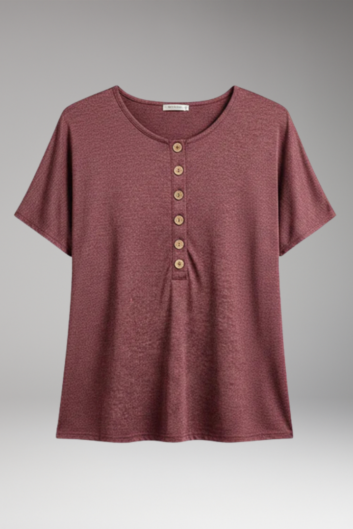 Women's T-shirt with Button Detailing and Round Neckline