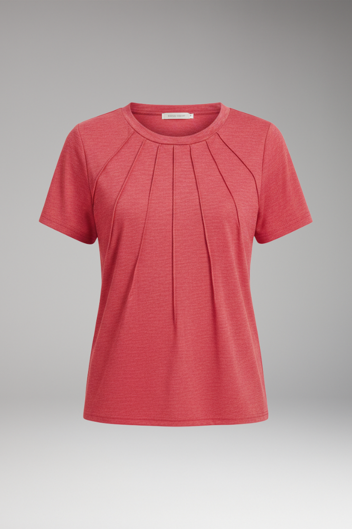Women's T-shirt with Pleated Chest and Round Neck