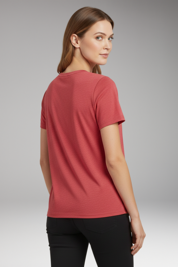Women's T-shirt with Pleated Chest and Round Neck