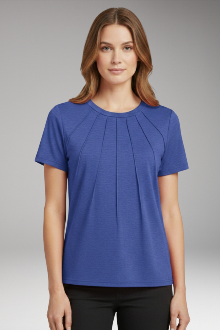 Women's T-shirt with Pleated Chest and Round Neck