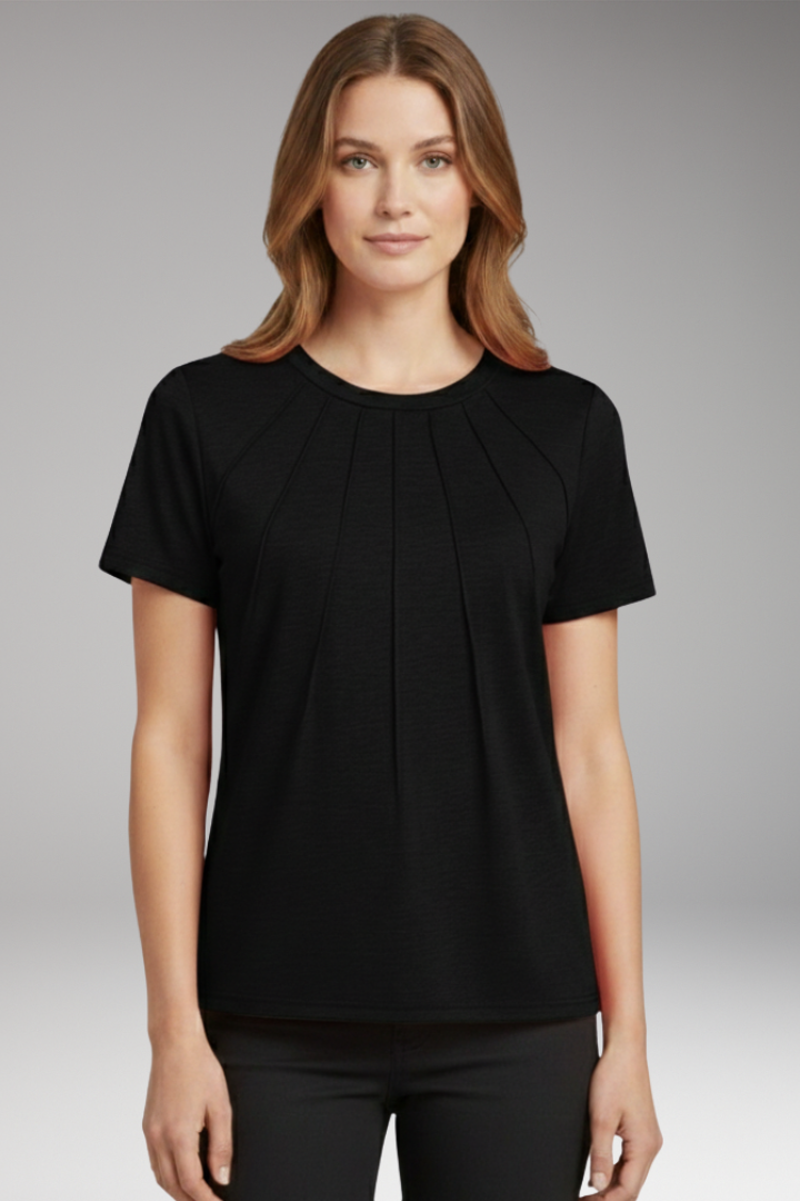 Women's T-shirt with Pleated Chest and Round Neck